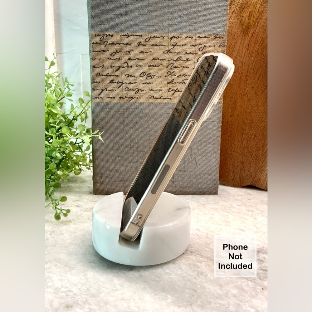 New Natural White Marble Stone Cell Phone Heavy Freestanding Holder Stand - Picture 4 of 7